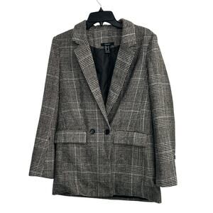 Forever 21 Gray Houndstooth Tweed Blazer Wool Blend Women’s Medium Double Breast